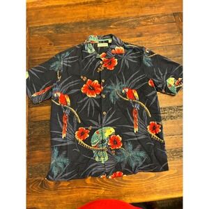 Caribbean Silk Hawaiian Print Parrot Button Down Shirt
